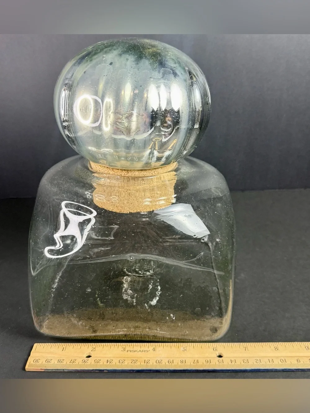 Vintage Lrg Hand Blown Glass Decanter/Canister Mercury Glass Stopper 80's Mexico
